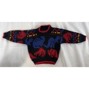 Vintage Honors Brand Colorful Dinosaurs Black Sweater Red Blue Boys 12 Months
